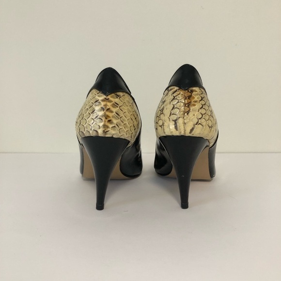 Vintage 90s Hollywood Faux Patent Snakeskin Stiletto Pumps Heels Size 8 8.5 - Picture 5 of 8